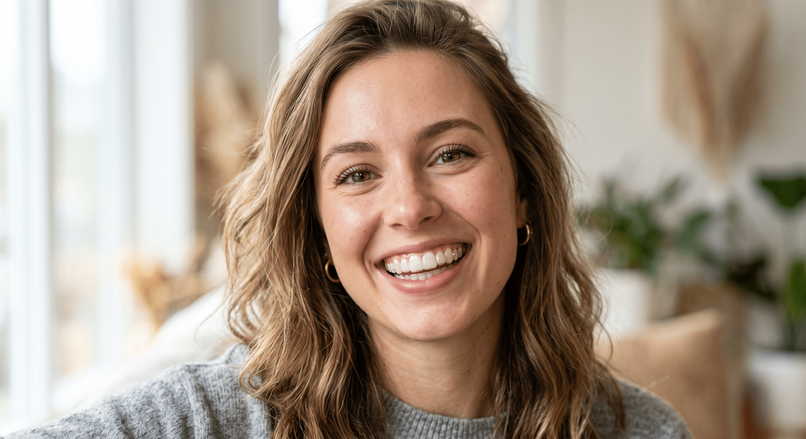 Happy woman smiling showcasing results from Invisalign treatment in Roseville.