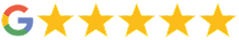 Google logo with five gold stars.